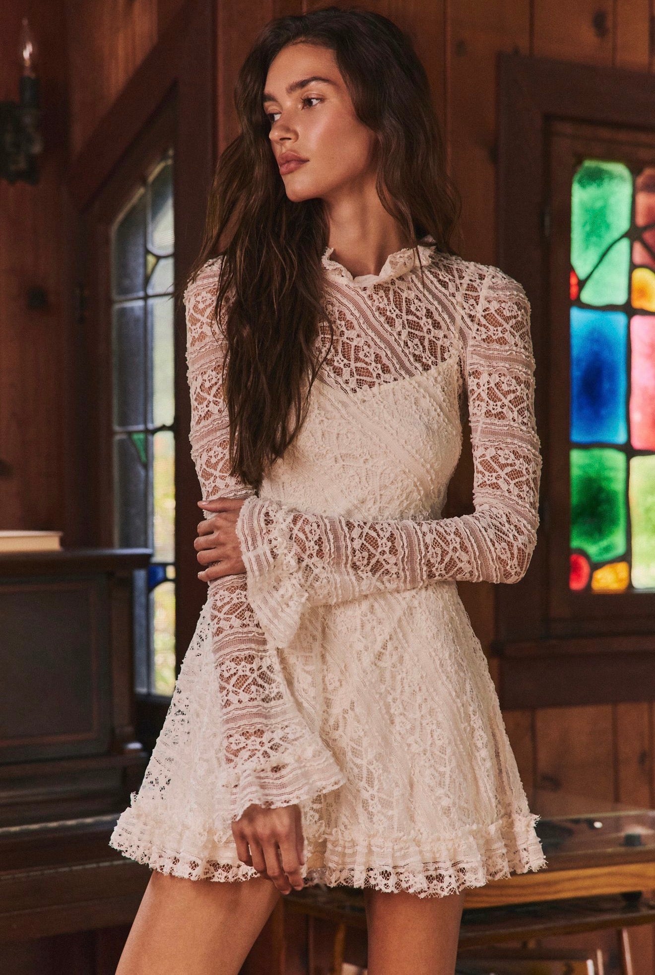 Free People Woodland Whispers Mini Dress in Tofu