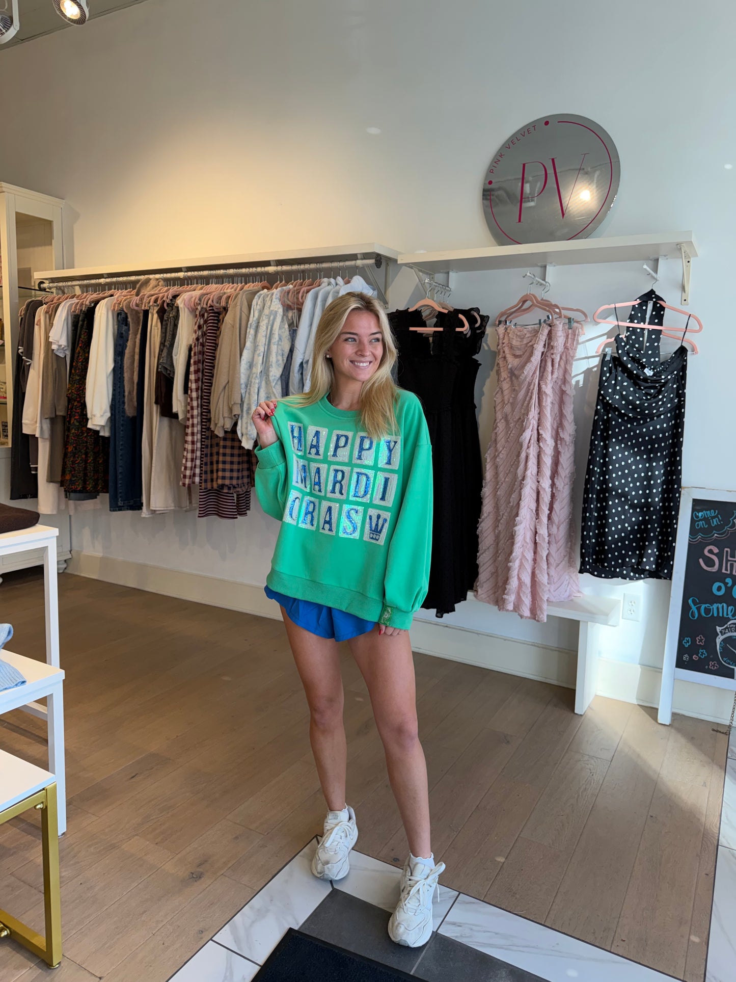 Queen Of Sparkles Green 'Happy Mardi Gras' Street Tile Sweatshirt