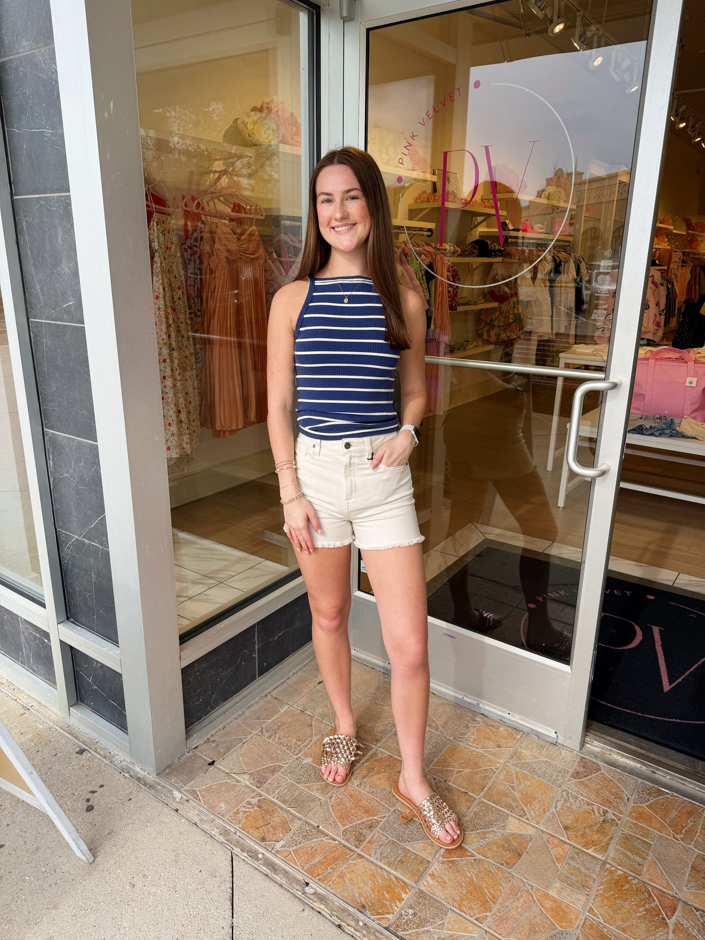 Free People Mia tank-yd stripe in navy combo