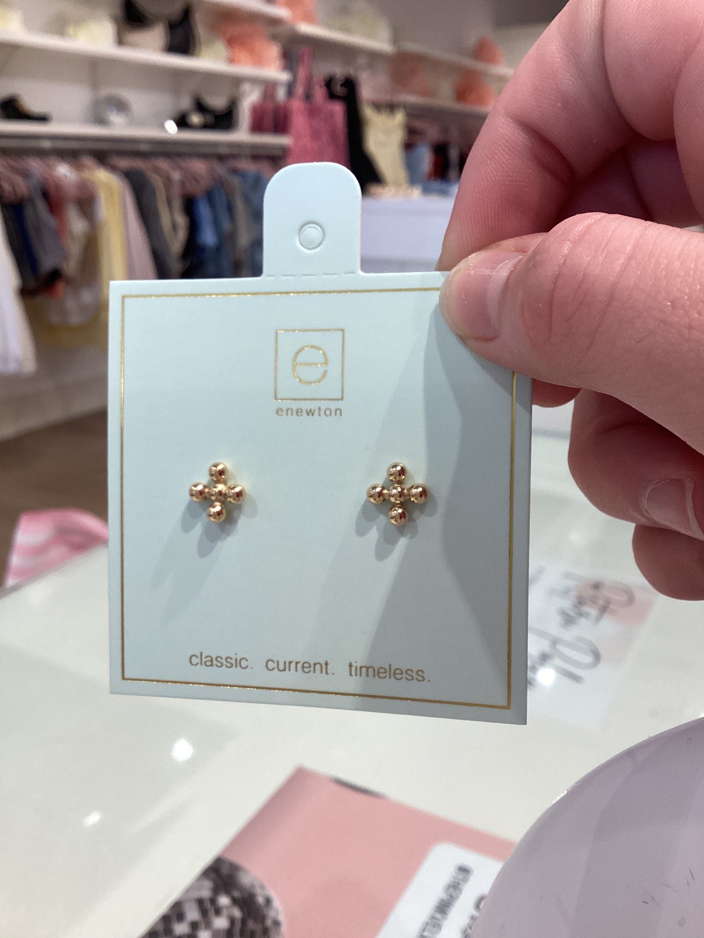 Enewton Classic Beaded Signature Cross Stud - 3mm Bead Gold