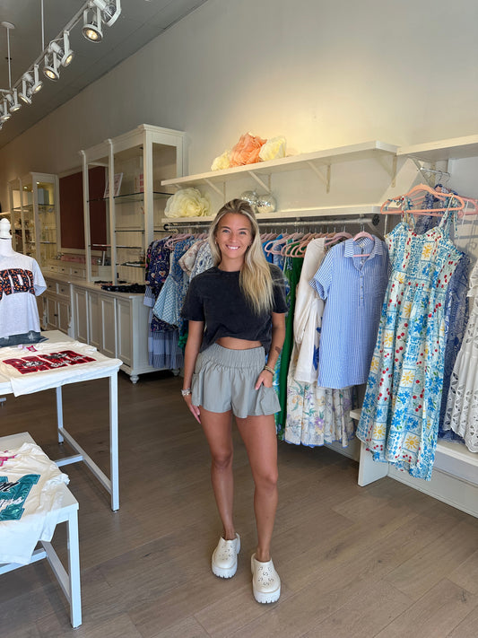 Free People Get Your Flirt On Shorts in Sage Stone