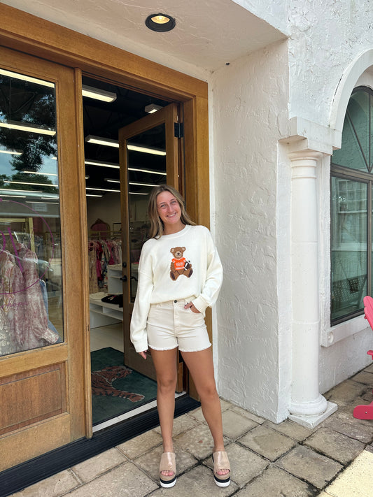 Teddy Bear football Sweater in orange and white