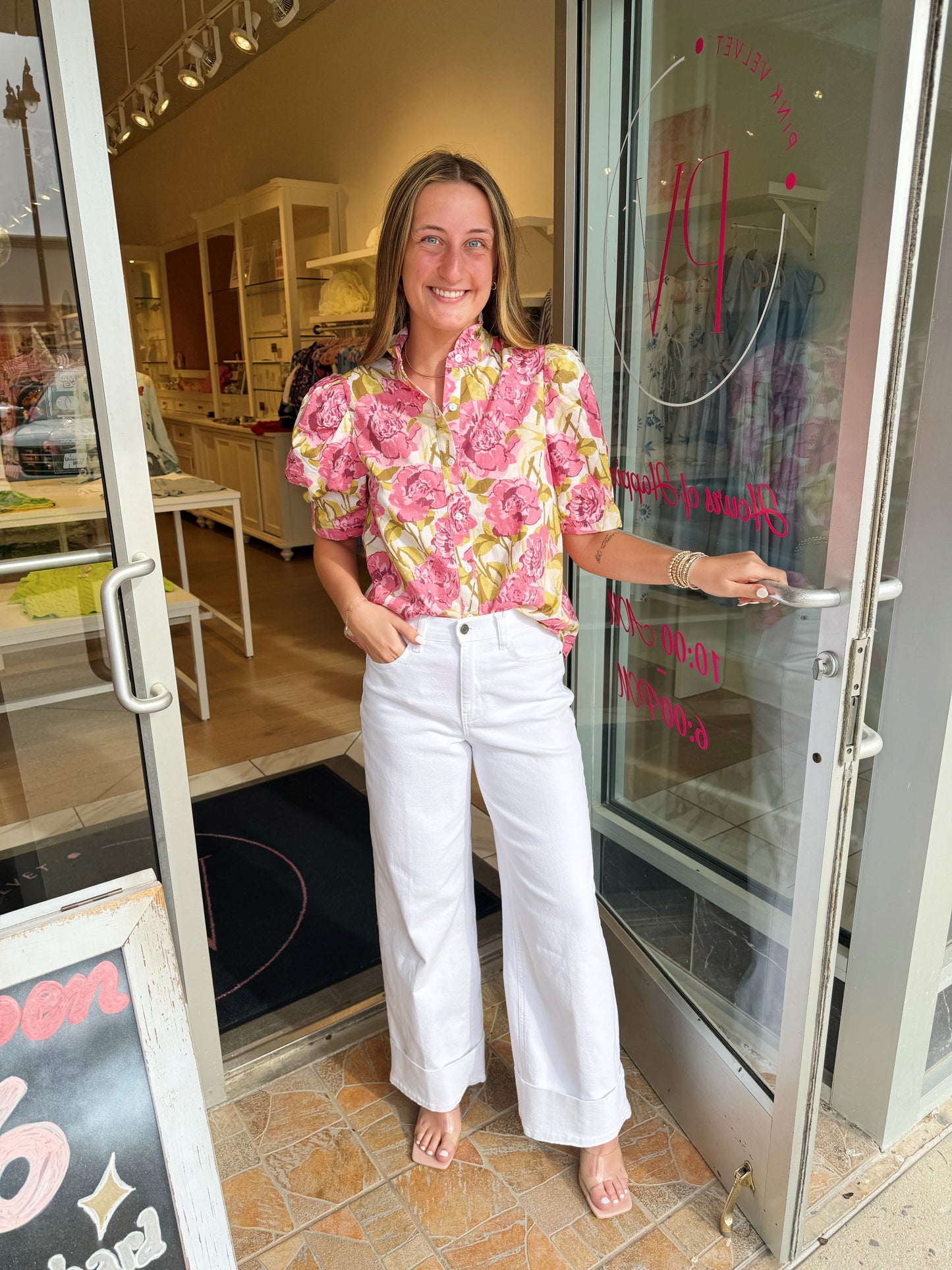 The Gloria Top in pink floral