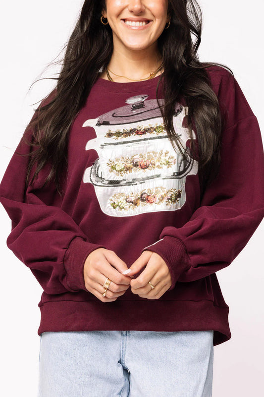 Queen of Sparkles Maroon Vintage Corning Ware Sweatshirt