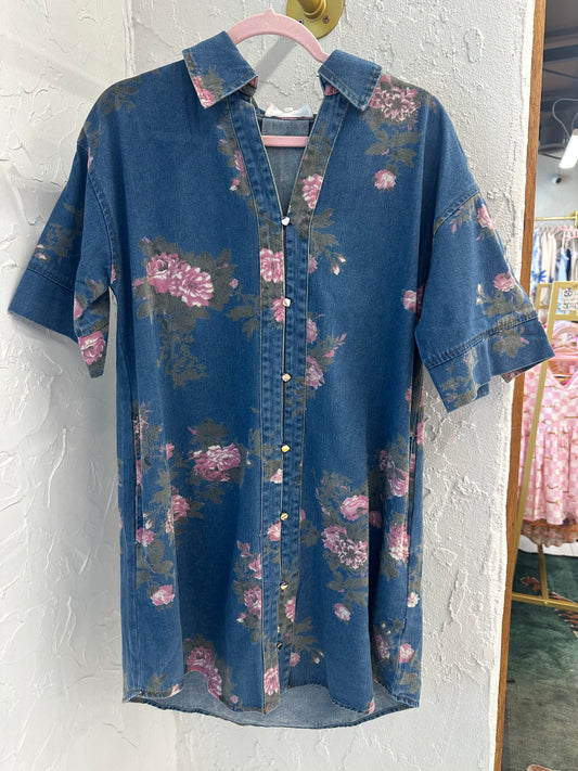 The Bentley Fancy Floral Denim Dress