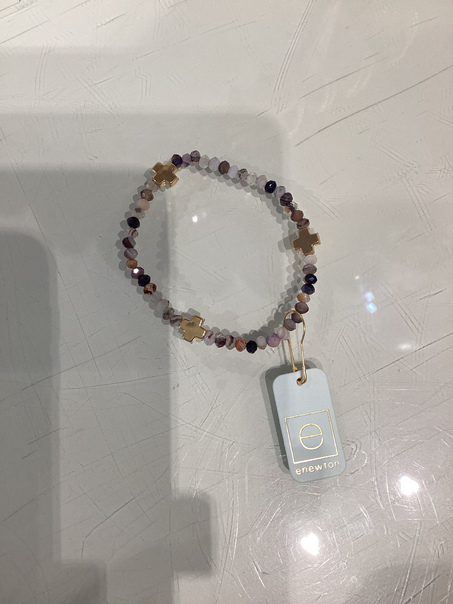 Enewton Signature Cross Gold 4mm Gemstone Bracelet - Botswana Agate