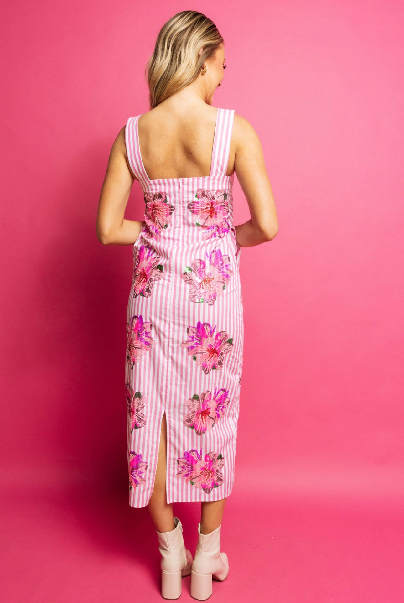 Queen Of Sparkles Pink Stripe Azaleas Cotton Midi Dress