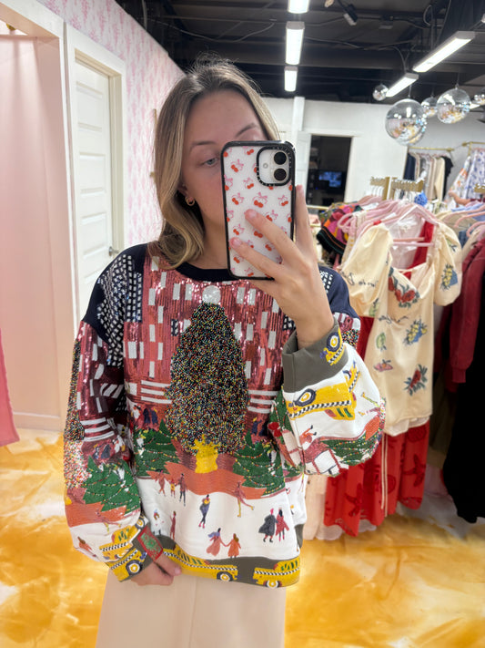 Queen of Sparkles Multi Sequin Rockefeller Center At Christmas Sweatshirt