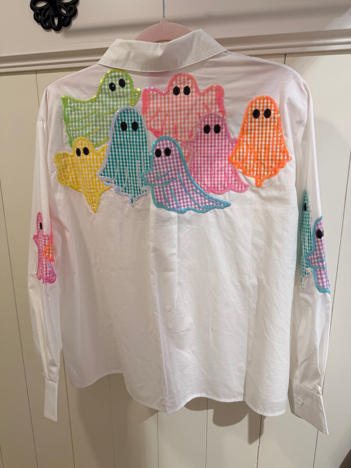 Queen of Sparkles White Multi
Gingham Ghost Button Up Top
