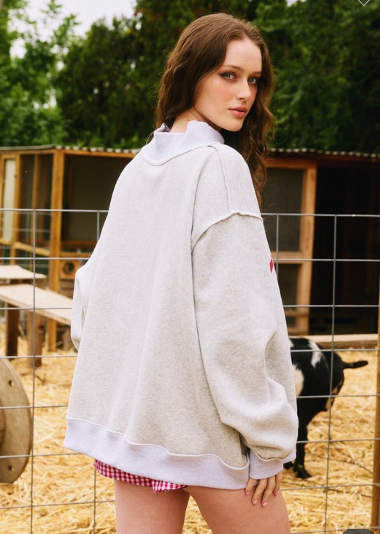 (PREORDER -second week of September arrival) the Reversible sweatshirt in grey with crimson writing.