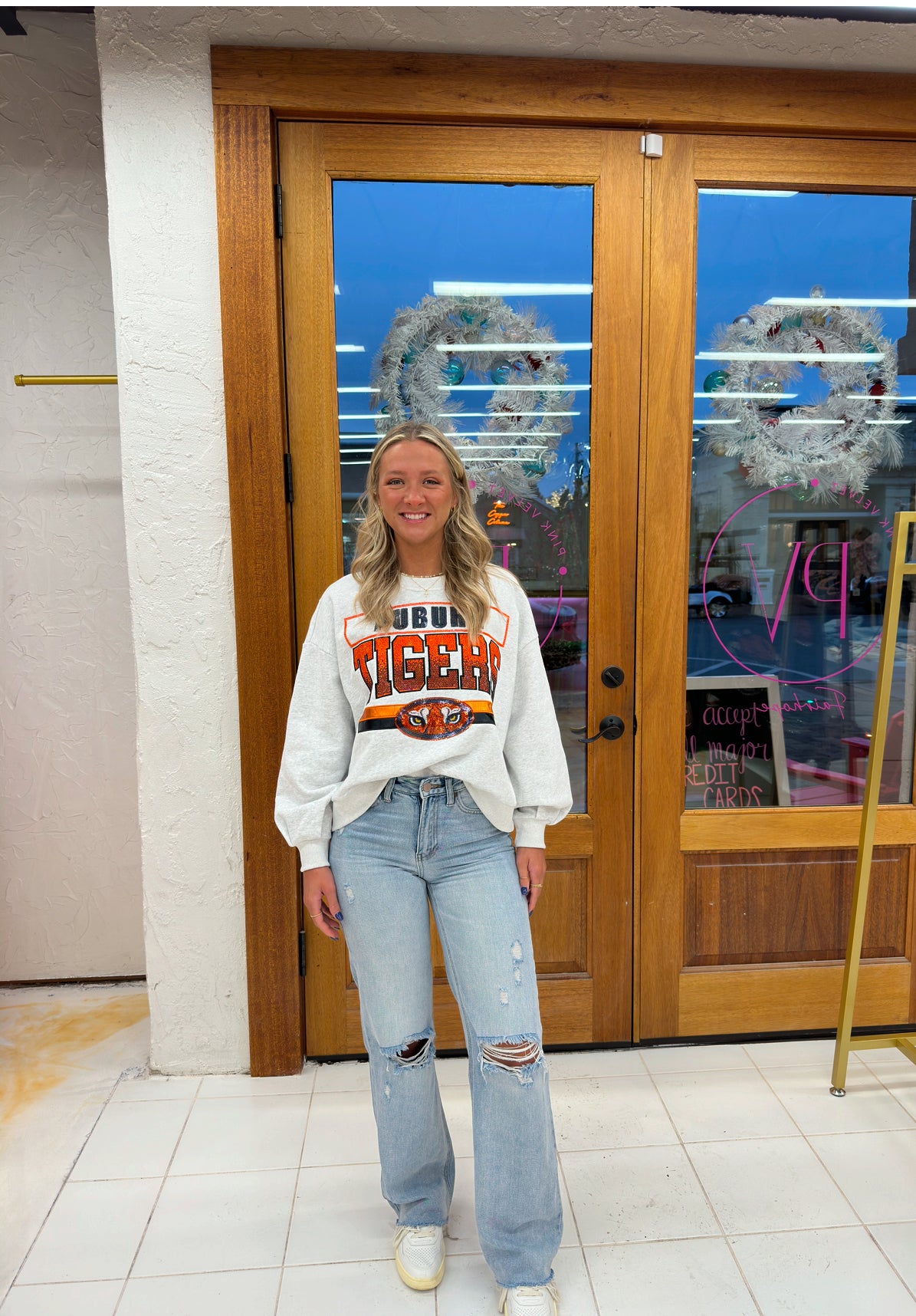 Queen Of Sparkles Licensed Auburn Tigers Grey Rhinestone Vintage sweatshirt