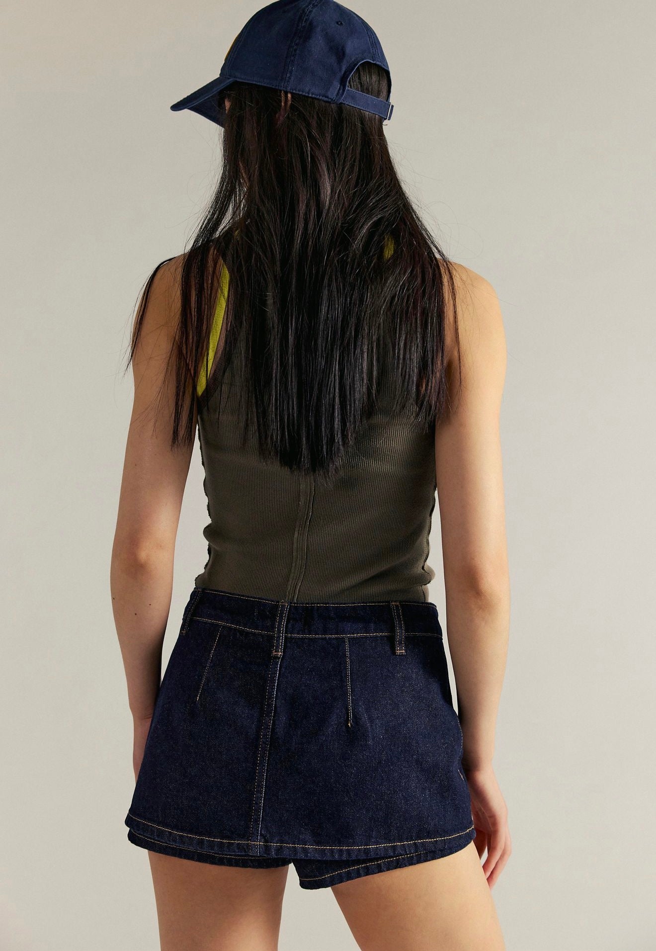 Free People Galivanting Denim Skort in Rinse indigo