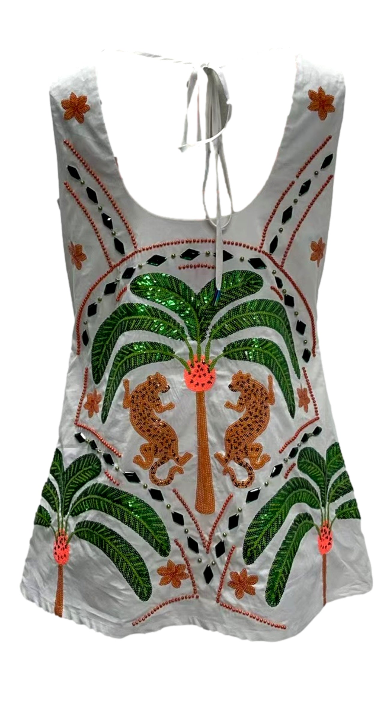 Queen of Sparkles White Palm Tree & Jaguar Cotton Tank Dress
