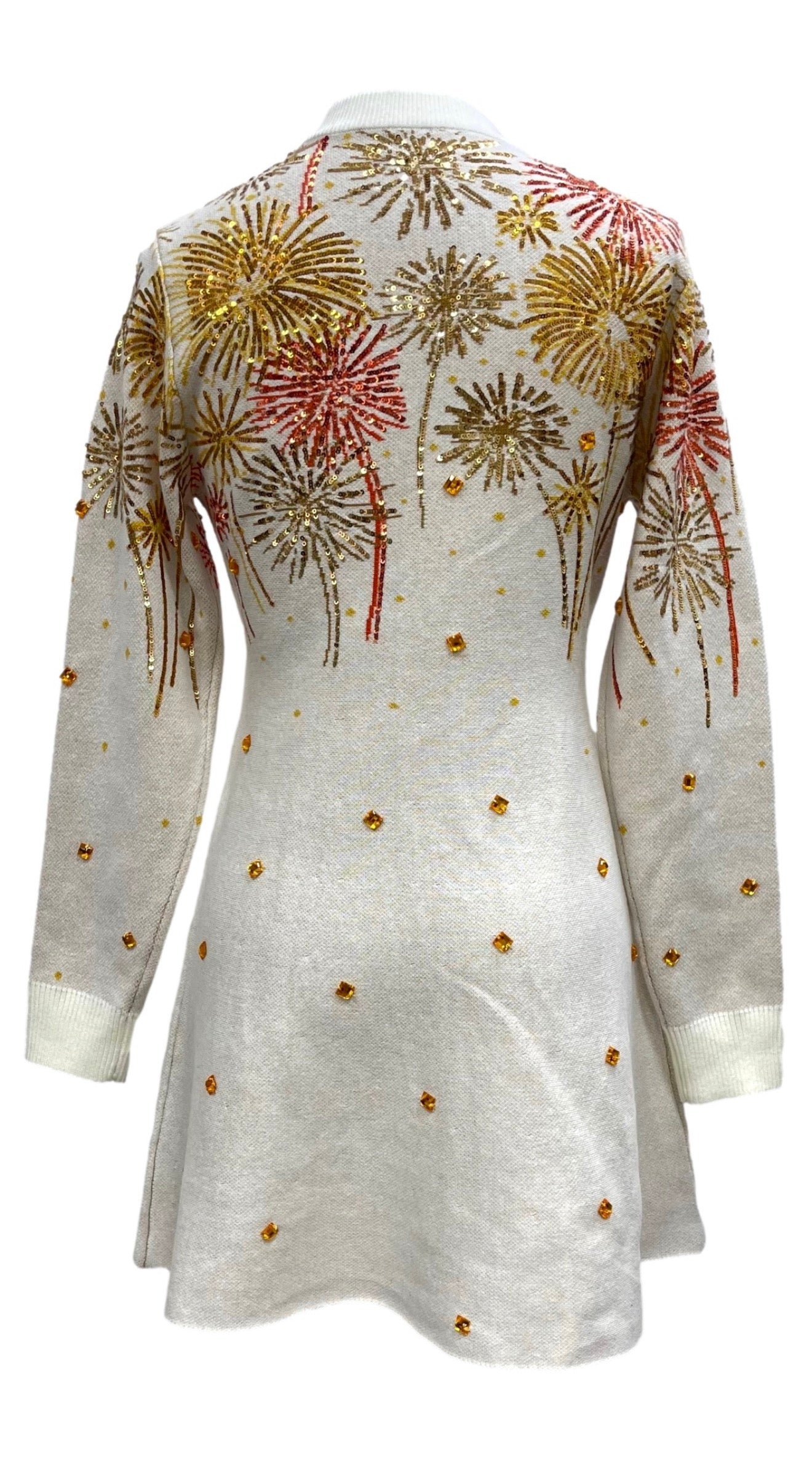 Queen Of Sparkles White, Gold & Rose Gold Firework Jeweled Sweater Dress