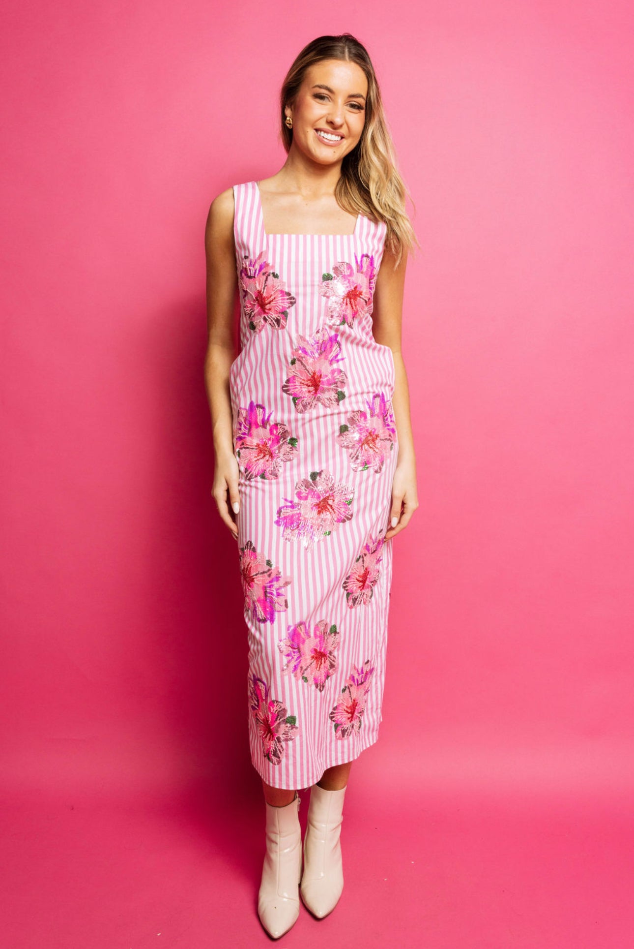 Queen Of Sparkles Pink Stripe Azaleas Cotton Midi Dress