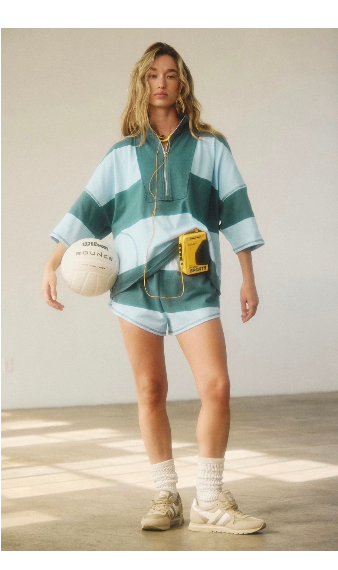Free People Retro Rugby Set in Heritage Green Combo