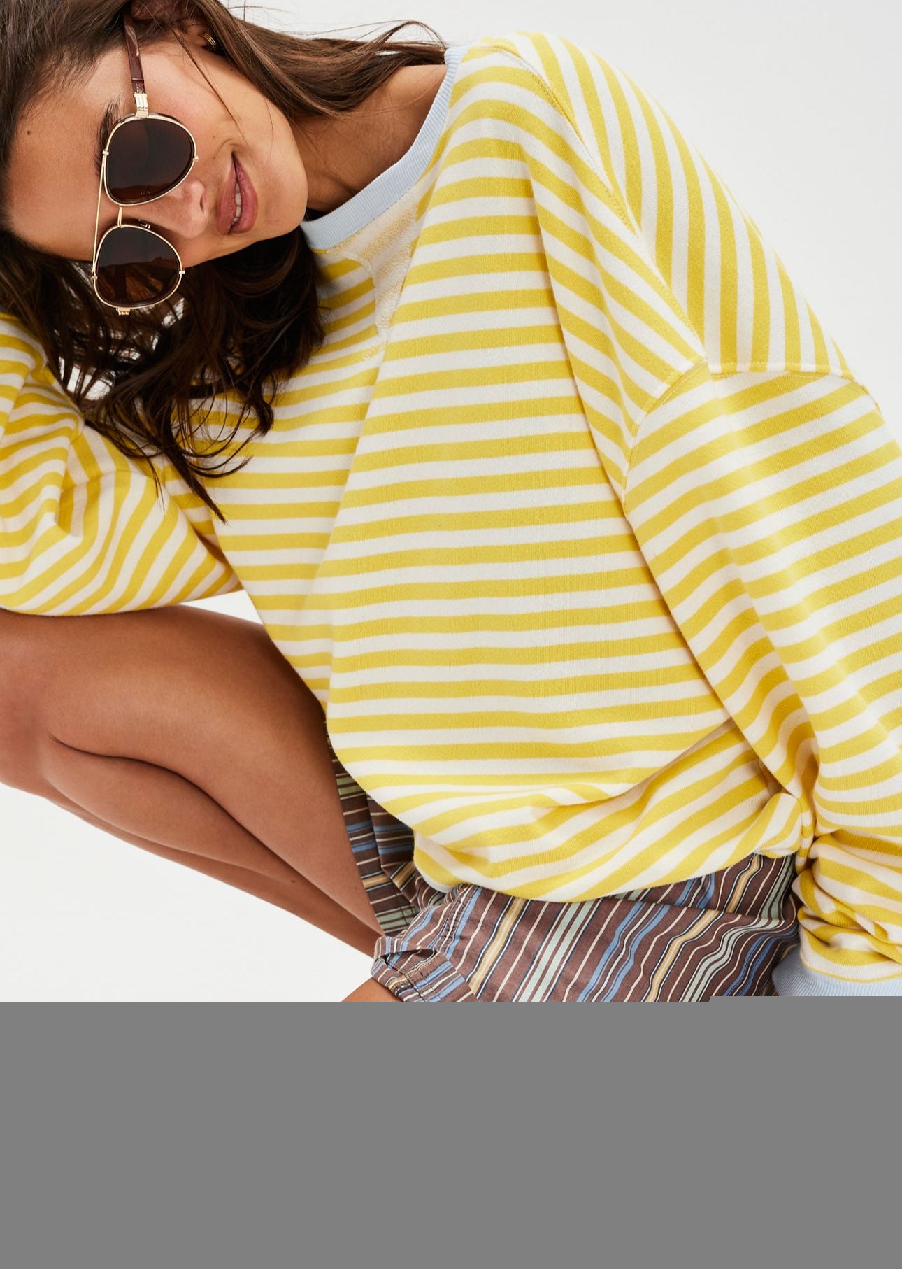 Free People Classic Striped Crew in Dandelion Combo