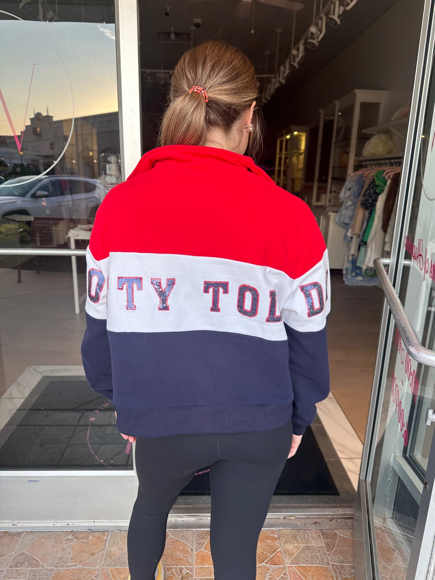 Queen of Sparkles Licensed Ole Miss Quarter Zip Colorblock Sweatshirt