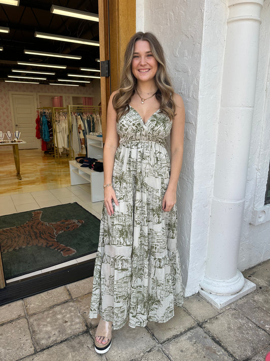 Santorini Olive Sketch maxi dress