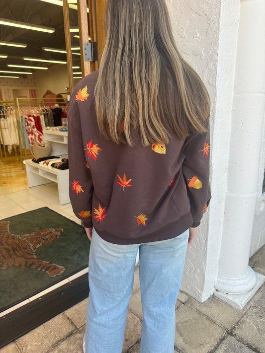 Queen of Sparkles Brown Turkey & Leaves Sweatshirtj