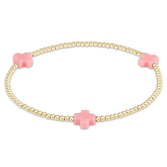 Enewton Signature Cross Gold Pattern 2mm Bead Bracelet Light Pink