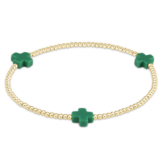 Enewton Signature Cross Gold Pattern 2mm Bead Bracelet Emerald