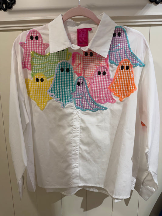 Queen of Sparkles White Multi
Gingham Ghost Button Up Top