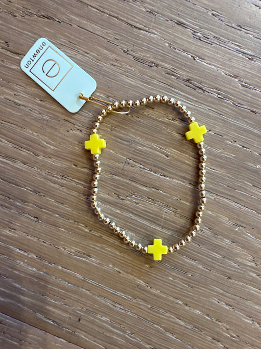 SIGNATURE CROSS GOLD PATTERN 3MM BEAD BRACELET - CANARY