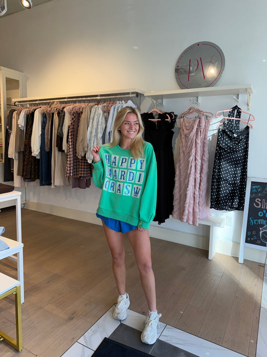 Queen Of Sparkles Green 'Happy Mardi Gras' Street Tile Sweatshirt