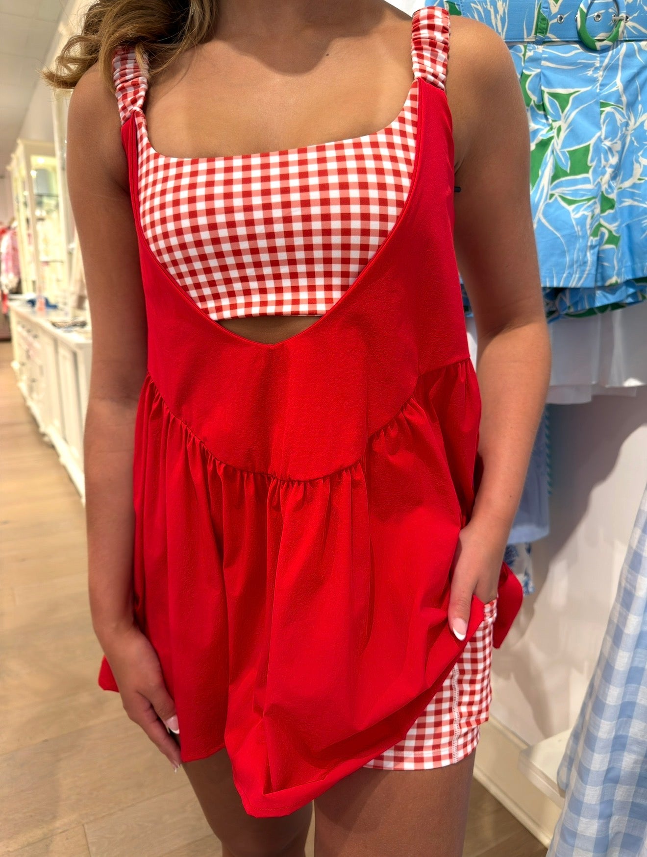 Double layered play dress in red