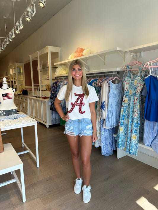 Queen Of Sparkles Alabama Sequin Flower Tee
