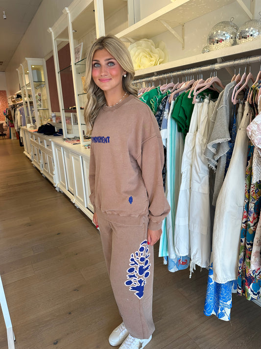 Free People ALL STAR PANT EMBROIDERED / TWIG COMBO