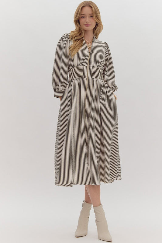 The Whitney dress in black and white stripes