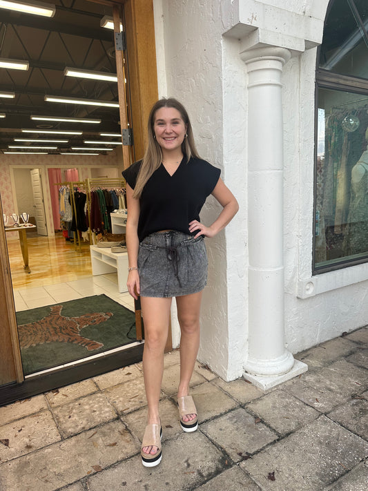 Chelsey washed black drawstring skort