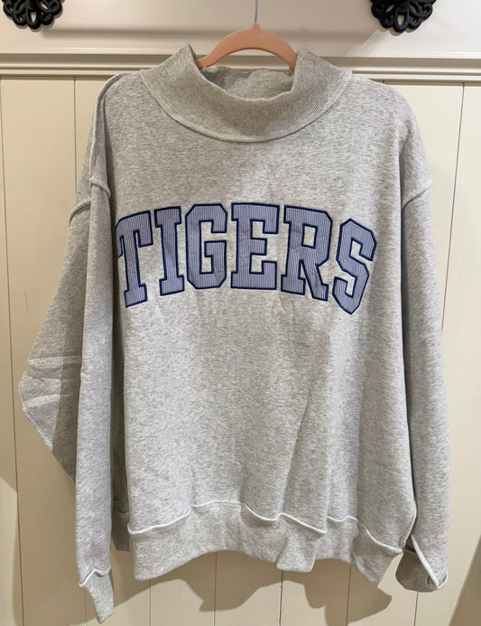 TIGERS Embroidered Mockneck Sweatshirt