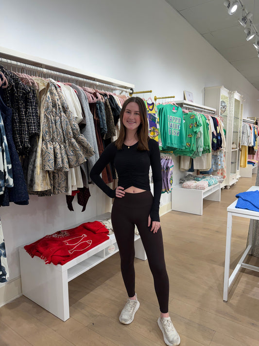 Free People TEMPO RUCHED LONG SLEEVE / BLACK