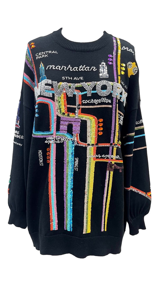 Queen Of Sparkles New York City Map Sweater Dress