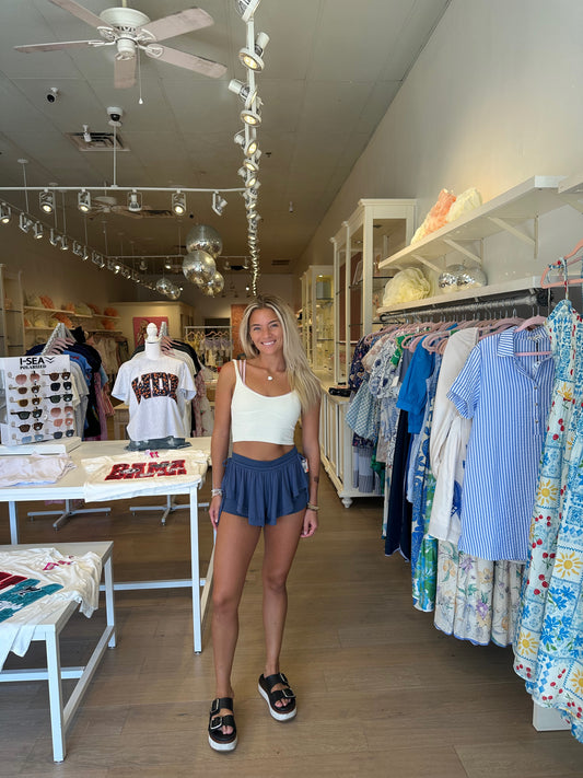 Free People Tempo Flow Shorts in Blue Indigo