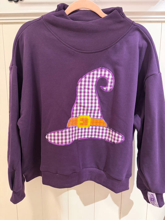 Queen Of Sparkles Dark Purple Gingham Witch Hat Mockneck Sweatshirt
