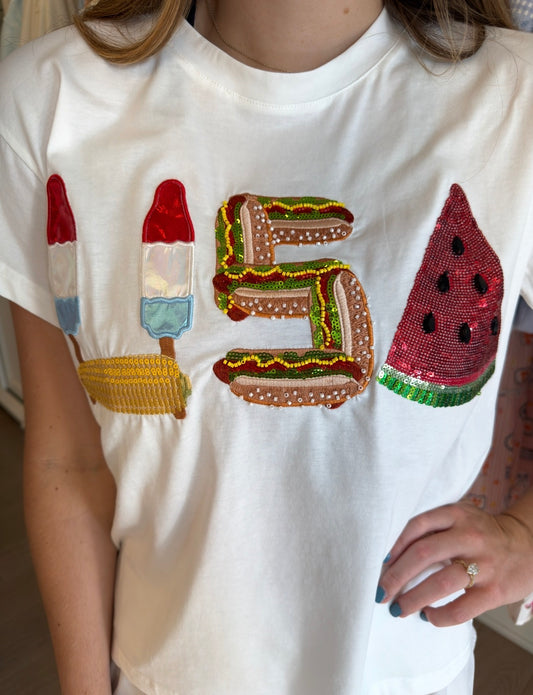 Queen of Sparkles White 'USA' Icon Tee