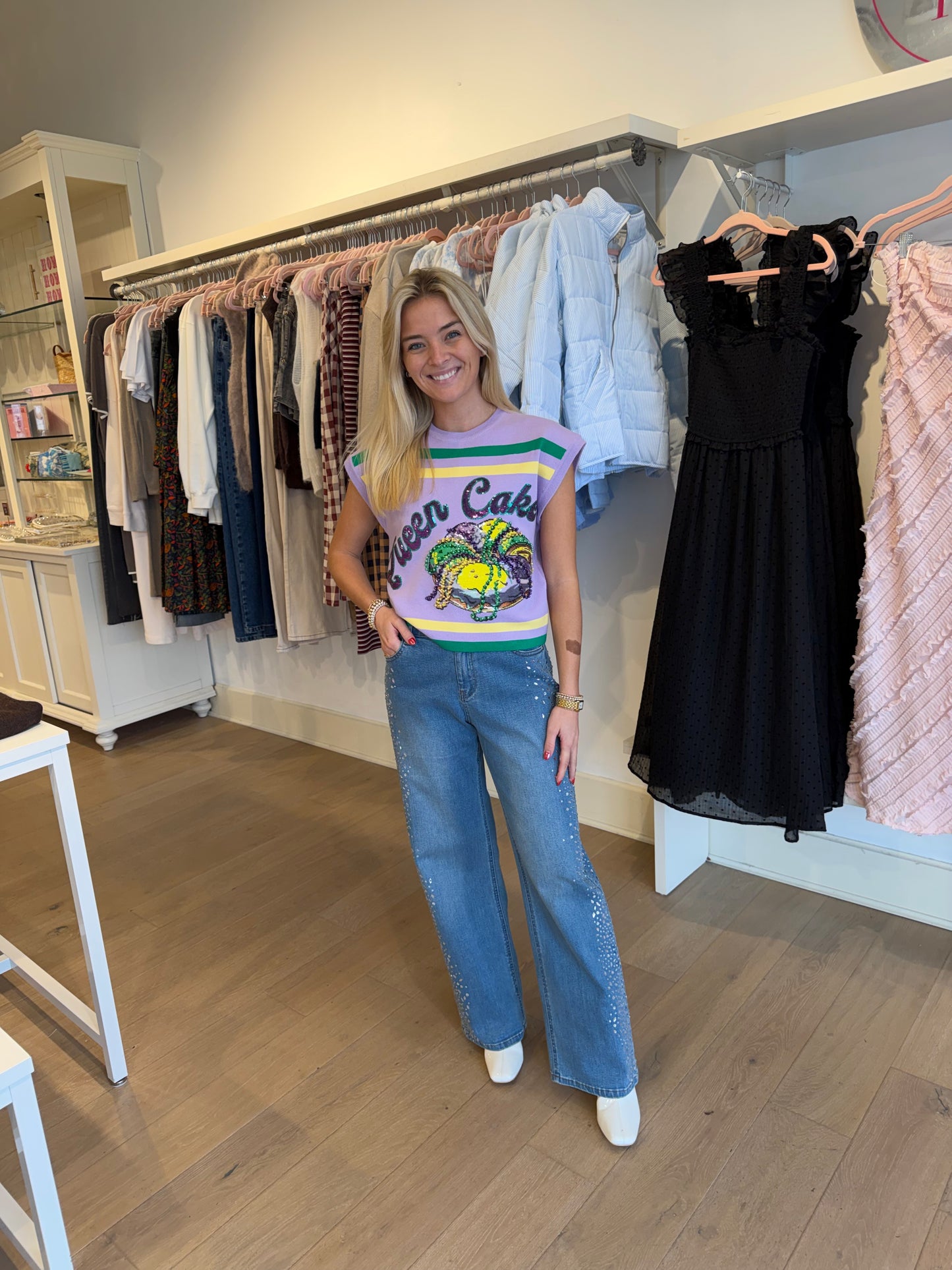 Queen Of Sparkles Lavender, Green & Yellow 'Queen
Cake' Striped Top