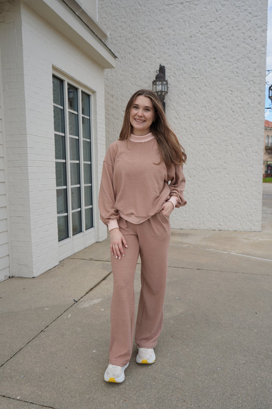 The Clarice set in pink and chocolate