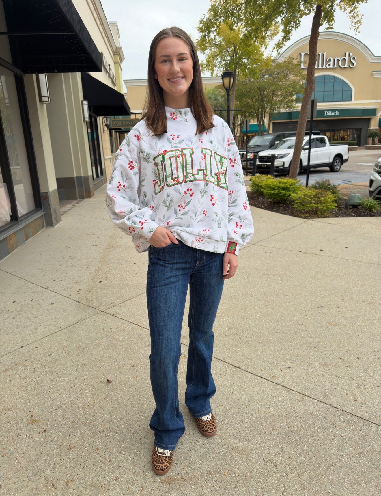 Queen of Sparkles Holly print ‘Jolly’ mockneck sweatshirt