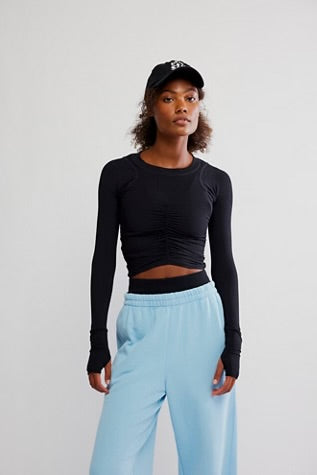 Free People TEMPO RUCHED LONG SLEEVE / BLACK