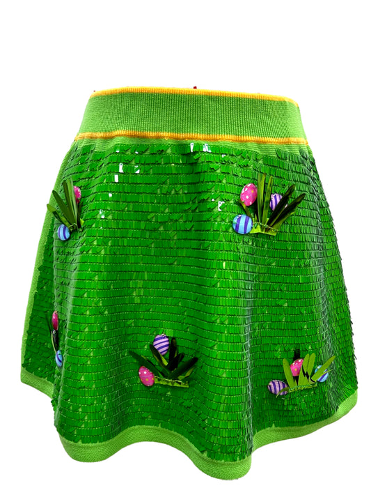 Queen Of Sparkles green full sequin Easter egg in the grass skirt