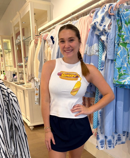 Queen of Sparkles White 'Queen' Mustard on Hot Dog Tank