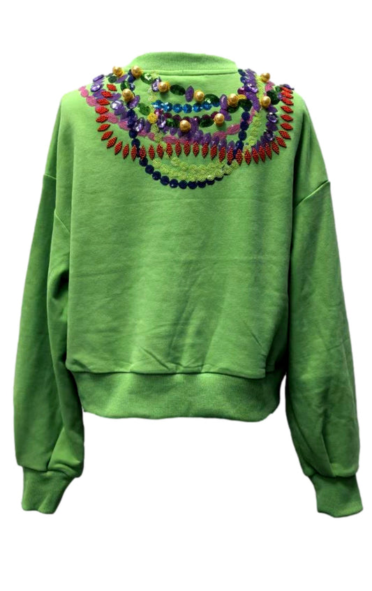 Queen of Sparkles Bright Green Queen Mardi Gras Beads Sweatshirt
