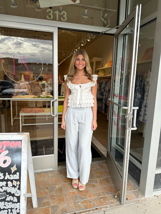 The Seaside pants in powder blue