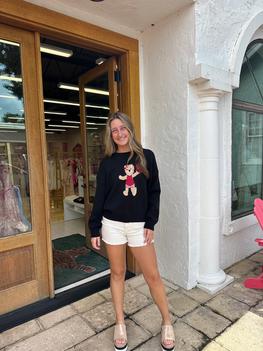 Teddy Bear Cheerleader Sweater red and black