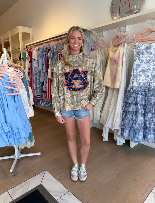 Queen of sparkles Licensed AUBURN Mockneck Camo Sweatshirt
